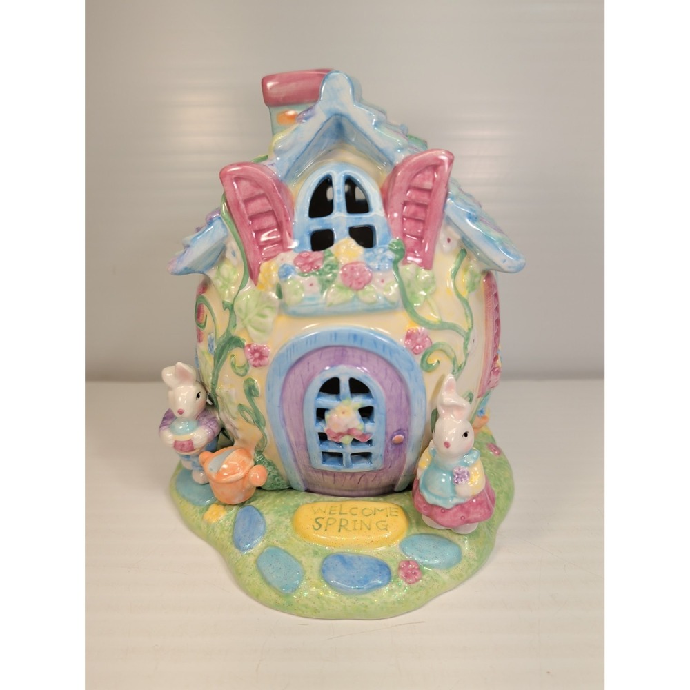 VTG 2003 Avon Luminous Treasures Spring Garden Bunny House Tealight Holder...